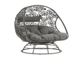 Hikre Clear Glass, Charcoal Fabric & Black Wicker Patio Lounge Chair & Side Table B2726P446697