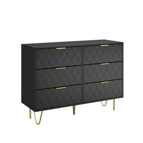 ZUN Modern black 6 Drawers for Bedroom, Modern 6 Drawer Dresser, Wide Chest of Drawers with Gold 79428460