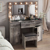 Vanity Desk Set with Large Lighted Mirror Powre Outlet, Glass Top Makeup Vanity with 3 Drawers 40159360