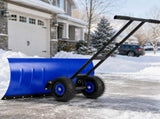 Manual Snow Pusher 36x18in with H-Handle, Blue Iron Blade, Black Handle, Blue Wheels, Snow Plow 33234706