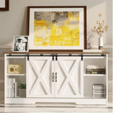 Modern Farmhouse Wood TV Stand for TVs up to 58 inches, with Sliding Barn Doors, 3 Adjustable T3685P342917