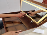 (Walnut) 3 in 1 Vanity Desk with Plip Top Mirror,Small Make Up Vanity Set with Visible Glass 85966326
