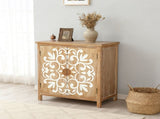 Rustic Wooden Accent Cabinet with Floral Carved Doors, 2 - Door Storage Cabinet for Living Room, W2295P365012