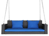 49in Black Rattan Blue Cushion Rattan Swing Chair 06973995
