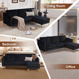 ZUN 84" W Sectional Couches for Living Room, Velvet L Shaped Couch with Chaise and Metal Legs, 3 Seater T2694P281423