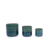 Set of 3 Grid Ceramic Flowerpot, Modern Planter for Patio, Garden, Windowsill - Blue Green W3273P322259