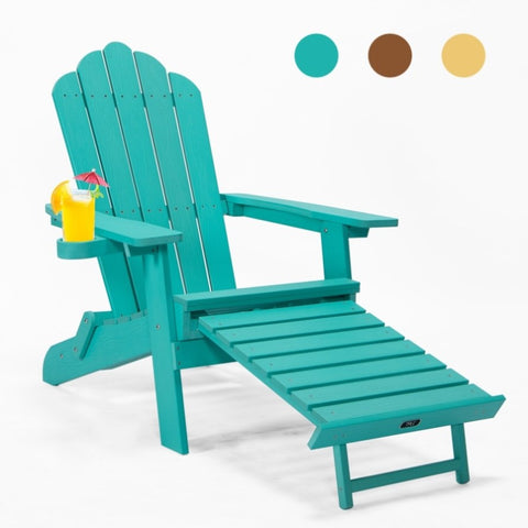 ZUN TALE Folding Adirondack Chair with Pullout Ottoman with Cup Holder, Oaversized, Poly Lumber, for 95450822