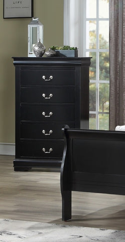 ZUN 1pc Black Finish Five Drawers Louis Philip Chest Solid Wood Contemporary Sleek Ample Storage B011P193098