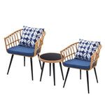 ZUN 3 Piece Patio Bistro Set with Side Table, Outdoor PE Rattan Conversation Chair Set,Furniture of 69739429