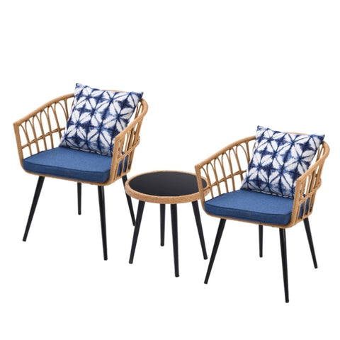 ZUN 3 Piece Patio Bistro Set with Side Table, Outdoor PE Rattan Conversation Chair Set,Furniture of 69739429