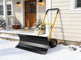 29 Inch Metal Snow Pusher with Wheels Adjustable Handle 5 Angle Blade Snow Shovel for Driveway 12012474