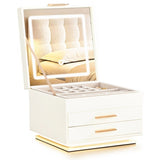 Elegant LED Jewelry Box with 3-Color Mirror Light & Ambient Glow White Cabinet & Pink Velvet 30731436