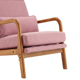 High Back Solid Wood Armrest Backrest Iron Frame Linen Indoor Leisure Chair Pink 73053534