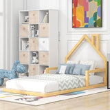 Twin Size Wood Floor Bed with House-shaped Headboard, Natural WF304145AAN