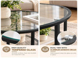 2-Tier Round Coffee Table, Glass Top, Iron Frame, 25.6"25.6"19.3", Matte Black 19047100