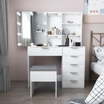 ZUN FCH Particleboard Triamine Veneer 6 Pumps 2 Shelves Mirror Cabinet 3 Tone Light Bulbs Dressing Table 22107168