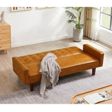 Brown Convertible Double Folding Room Sofa Bed, PU Leather, Tufted Buttons, Suitable for 67482142