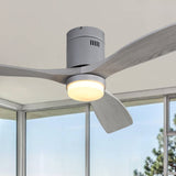 ZUN 52 Inch Wooden Ceiling Fan With 18W Led Light 3 Solid Wood Blades Remote Control Reversible DC Motor W882P195899