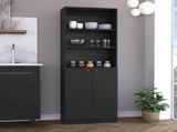 2-Door Bookcase with Upper Shelves, Black B097P167423