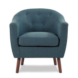 Blue Fabric Upholstered Accent Chair 1pc Espresso Finish Legs Button Tufted Solid Wood Furniture B011P182504