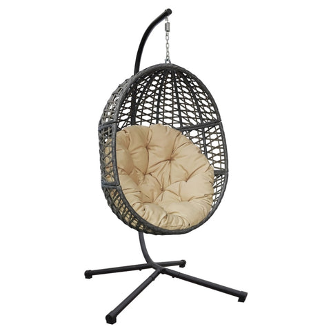 ZUN Hanging Swing Egg Chair with Stand,Outdoor Patio Wicker Tear Drop Shape Hammock Chair with Cushion W1889P164904