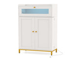 White Gold Kitchen Pantry Cabinet, Built-in Charging Station & Customizable LED 68345400