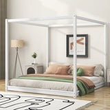 King Size Canopy Platform Bed with Support Legs,White WF309290AAK