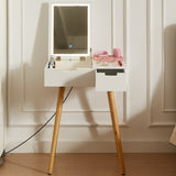 Small Makeup Vanity, Dresser Desk with 2 Drawers , Flip Top Mirror Organizer, Makeup Dressing W760P304948