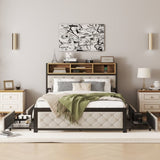 ZUN Metal Full Size Platform Bed With 4 Drawers, Upholstered Headboard and Footboard, Sockets and USB WF321762AAA