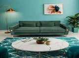 FX-P18-RG2 Luxury Emerald Green Velvet Sofa with Gold Accents - Modern 3-Seat Couch with Plush W57664704