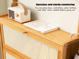 Shoe Cabinet with 3 Rattan Flip Drawers, Bamboo Storage Cabinet with Coat Hooks, Freestanding W2641P381049