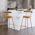 ZUN Bar Stool Set of 2, Luxury Velvet High Bar Stool with Metal Legs and Soft Back, Pub Stool Chairs W117071316