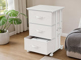 3 Drawers Rolling Fabric Dresser Mobile Nightstand Storage Cabinet with Wheels, White 93769896