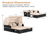 Beige Rattan Daybed Lounge W/ Retractable Top Canopy Side Tables Cushions 95150897