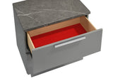 Elara Nightstand Two-Tone High-Gloss Marble & Lacquer Finish with Red Velvet-Lined Drawers and G150108692