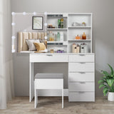 ZUN FCH Particleboard Triamine Veneer 6 Pumps 2 Shelves Mirror Cabinet 3 Tone Light Bulbs Dressing Table 22107168