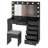Vanity Desk Set with Large Lighted Mirror and Powre Outlet, Glass Top Makeup with 7 Drawers, 64200028