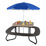 Kids Picnic Table Outdoor Activity Table With Umbrella -Brown 02015842