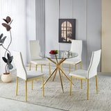 Dining Table with chrome metal leg and tempered glass,Modern Space Saving Kitchen Table for Living W234P351121