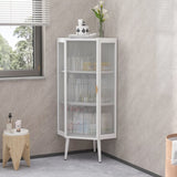 ZUN 22.25'' Floor Coner Cabinet,Three Tiers with Tempered Glass Doors and Storage Shelves for Bathroom, W757P180793