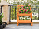 2-Tier Solid Fir Wood Raised Garden Bed with Trellis Cylindrical Planter Box for Climbing Plants 05049323