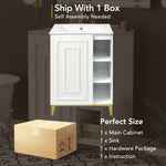 ZUN 24inch White Bathroom Vanity Sink Combo for Small Space, Modern Design with Ceramic Basin, Gold Legs WF319597AAK