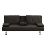 ZUN Sofa Bed with Armrest two holders WOOD FRAME, STAINLESS LEG, FUTON BROWN PVC,DARK BROWN W2297P284141