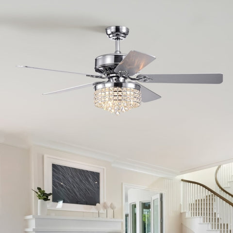 ZUN 52Inch Crystal Ceiling Fan with Lights, 5 Wood Blades , Modern Fandelier Ceiling Fan with Noiseless W1592P183049