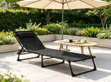 Black Folding Chaise Lounge Pool Chair for Poolside Sunbathing, 4-Position Reclining Back, Pillow, 61233433