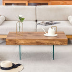 ZUN Natural Style MDF Coffee Table - 39.3"x21.6" with Tempered Glass Legs.Density Board W1151P233514