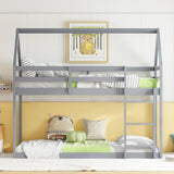 Twin over Twin Rubber Wood Floor Bunk Bed, with ladder,Guardrails,House-Shaped-Bunk Bed,Grey W504P206863