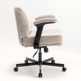Chair with Wheels and Flip Arms-Comfy Fabric Cross Legged Office Chair with Thick Cushion&Wide Seat, 28317778