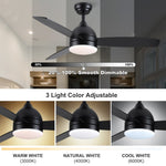 ZUN Smart 48 in. integrated LED Balck Ceiling Fan with Remote Contorl and Plywood Blades W1367P182810