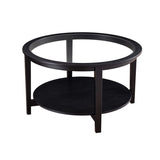 Round glass top solid wood storage coffee table, black W848120036